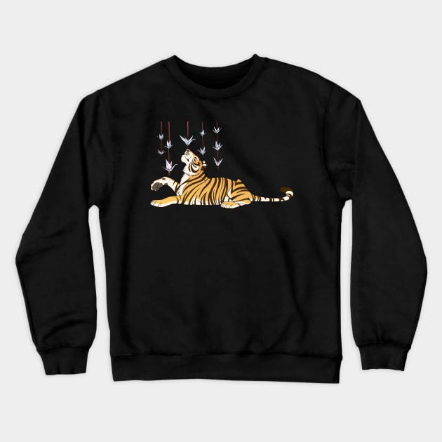 Origami Paper Crane Tiger Crewneck Sweatshirt by FlannMoriath